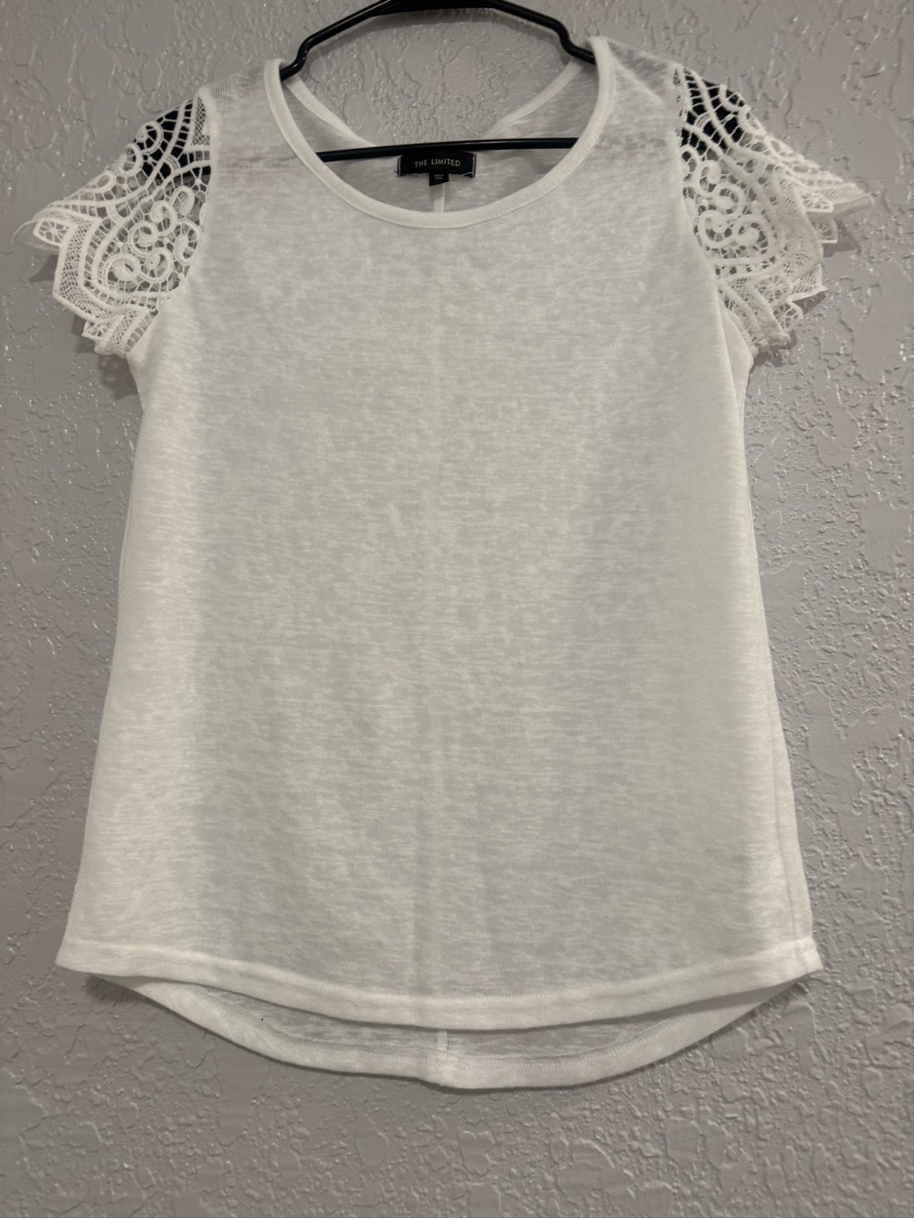 The Limited White Tee with Lace Cap Sleeves